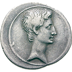 OCTAVIAN später AUGUSTUS 27 v. Chr. - 14 n. Chr. Denar 29-27 v.Chr., Römische Münzen der Kaiserzeit (Vorderseite)