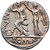 C. PUBLICIUS MALLEOLUS, A. POSTUMIUS ALBINUS, L. METELLUS Denar, 96 v.Chr., Münzen der Römischen Republik (Rückseite)